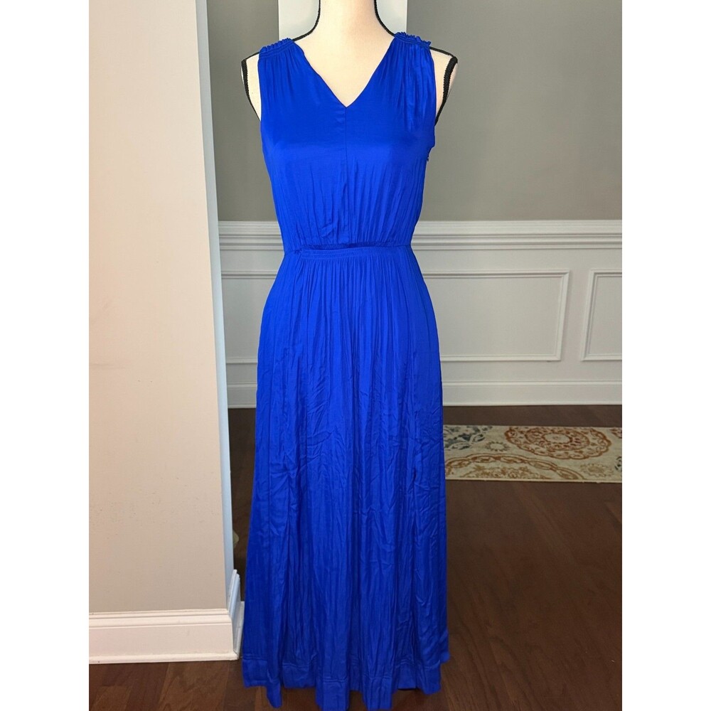 Banana Republic Goddess Maxi Dress Women Size 4P Cobalt Blue Sleeveless Flowy